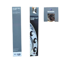 Carica l'immagine nel visualizzatore di Gallery, scatola COPRI BULLONI DADI TUNING 33" IN ACCIAIO INOX, con LOGO 8V in testa. originali SCANIA 2766301. compatibili con scania SERIE R P G T S  NEXT GEN TNG