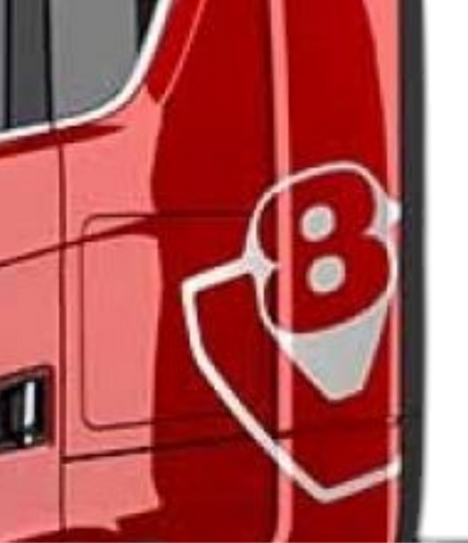 KIT DECORSTRIPES TUNING CABINA ED ALETTONE, ADESIVO CON LOGO SCANIA V8 ARGENTO NEXT GEN