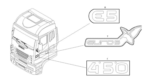 504212636 SIGLA ADESIVA SU PORTA CABINA 450 IVECO STRALIS TRAKKER