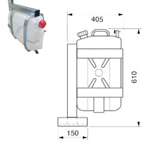 Carica l'immagine nel visualizzatore di Gallery, TANICA ACQUA ACCIAIO 25 Litri CON TAPPO LUCCHETTO SUPPORTO IN ACCIAIO UNIVERSALE per CAMION CAMPER TRATTORE