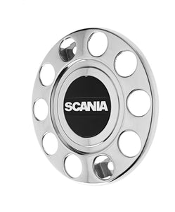 COPERTURA ANELLO TUNING PROTEZIONE RUOTA ACCIAIO INOX 22,5" LOGO NERO SCANIA IN RILIEVO SERIE TNG P G R