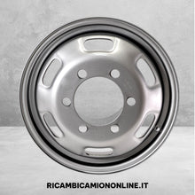 Carica l'immagine nel visualizzatore di Gallery, 504046315 CERCHIONE RUOTA IN FERRO ANTERIORE POSTERIORE 6 FORI IVECO DAILY DA 2006 A 2014