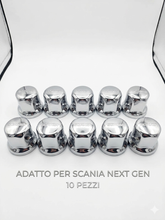 Carica l'immagine nel visualizzatore di Gallery, COPRIDADI BULLONE TUNING PROTEZIONE RUOTA ACCIAIO INOX 33" LOGO SCANIA IN RILIEVO SERIE TNG NEXTGEN SERIE R P G T