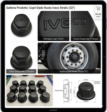 Carica l'immagine nel visualizzatore di Gallery, 50962 COPRI DADI BULLONI TUNING 32" IN ACCIAIO INOX NERO IVECO STRALIS HI-WAY S-WAY X-WAY T-WAY  EUROSTAR 520 TURBOSTAR 190