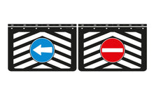 Carica l'immagine nel visualizzatore di Gallery, COPPIA PARASPRUZZI POSTERIORI SINISTRO / DESTRO CON FRECCIA / DIVIETO CON KIT MONTAGGIO IVECO DAF SCANIA VOLVO MAN MERCEDES  RENAULT ALTEZZA 40 CM X LUNGHEZZA 62 CM