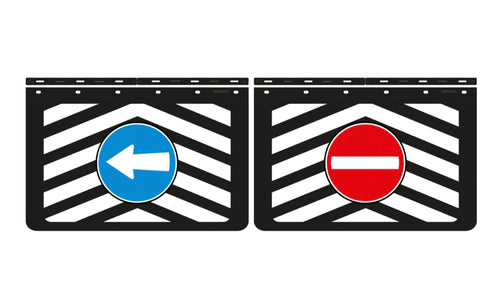 COPPIA PARASPRUZZI POSTERIORI SINISTRO / DESTRO CON FRECCIA / DIVIETO CON KIT MONTAGGIO IVECO DAF SCANIA VOLVO MAN MERCEDES  RENAULT ALTEZZA 40 CM X LUNGHEZZA 62 CM